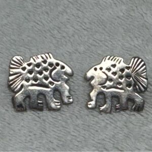 Richard Lindsay Happy Critters Sterling Silver Fish Elephant Stud Earrings 1987